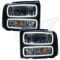 2005 Ford Excursion Pre-Assembled Halo Headlights - Black Housing with white LED halos.