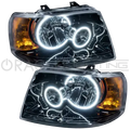 2003-2006 Ford Expedition Pre-Assembled Halo Headlights - Black Housing with white LED halo rings.