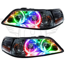 Lincoln Town Car headlights with ColorSHIFT LED halo rings.