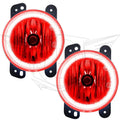 Jeep Wrangler JK fog lights with red LED halo rings.