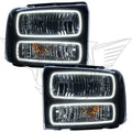 Ford Super Duty headlights with white LED halo rings.