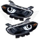 2013-2014 Dodge Dart Pre-Assembled Headlights - Black Housing (HID Style) with white LED halo rings.