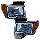 Ford F-150 headlights with white LED halo rings.