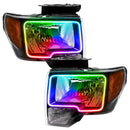Ford F-150 headlights with ColorSHIFT LED halo rings.