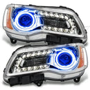 2011-2014 Chrysler 300C NON HID Pre-Assembled Halo Headlights - Chrome Housing with blue halo rings.
