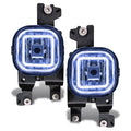 Ford Super Duty fog lights with white halos.