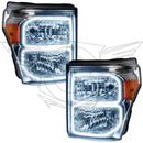 Ford Super Duty headlights with white LED halo rings.