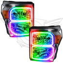Ford Super Duty headlights with ColorSHIFT LED halo rings.