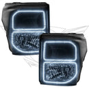 Ford Super Duty headlights with white LED halo rings.
