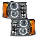GMC Sierra headlights with white LED halo rings.