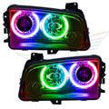 Dodge Charger headlights with ColorSHIFT LED halo rings.