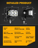 V-MAX Series | 4 Inch 92W 8960LM Combo Beam Side Shooter LED Square Pod Lights with Amber DRL