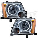 2005-2014 Nissan Xterra Pre-Assembled LED Halo Headlights with white LED halo rings.