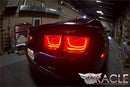 Close-up of a Camaro tail light with afterburner halos installed. Photo taken with a fish eye lens