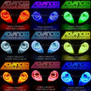 Grid view of Honda CBR600F4i headlights showing different color LED halo rings.