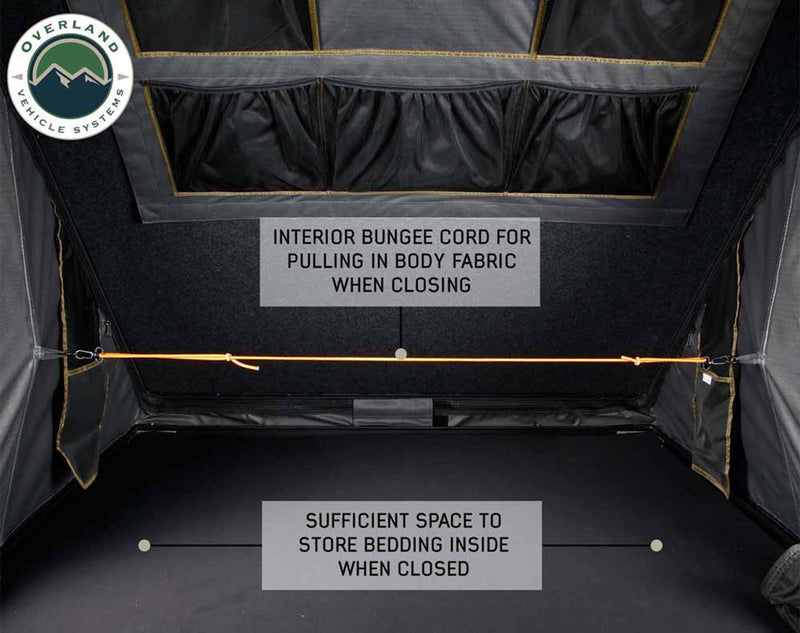 Overland Vehicle Systems HD Mamba Clam Shell Aluminum Hard Shell Roof Top Tent, Grey Body & Green Trim