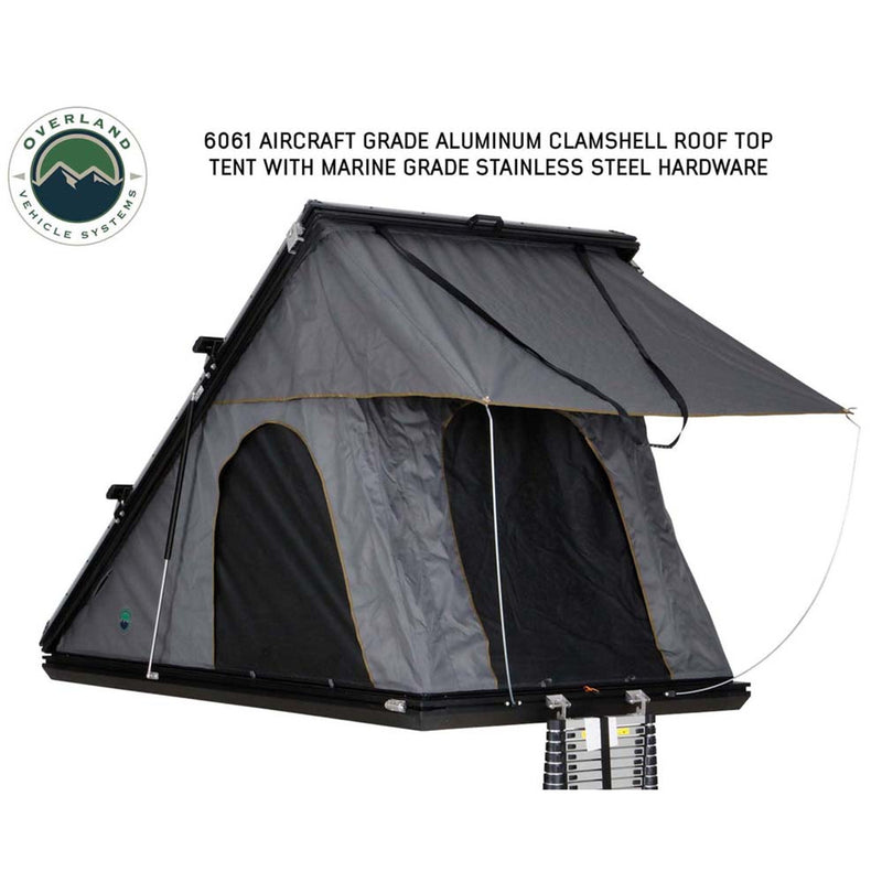 Overland Vehicle Systems HD Mamba Clam Shell Aluminum Hard Shell Roof Top Tent, Grey Body & Green Trim