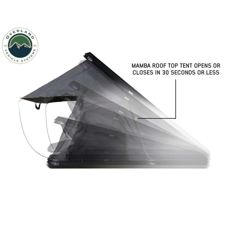 Overland Vehicle Systems HD Mamba Clam Shell Aluminum Hard Shell Roof Top Tent, Grey Body & Green Trim