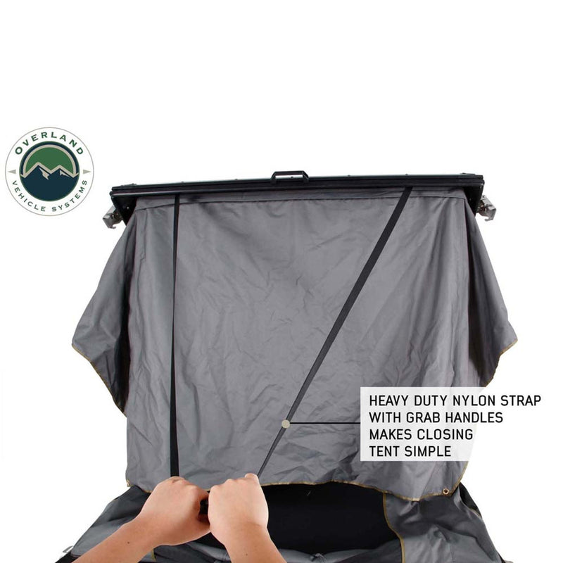 Overland Vehicle Systems HD Mamba Clam Shell Aluminum Hard Shell Roof Top Tent, Grey Body & Green Trim