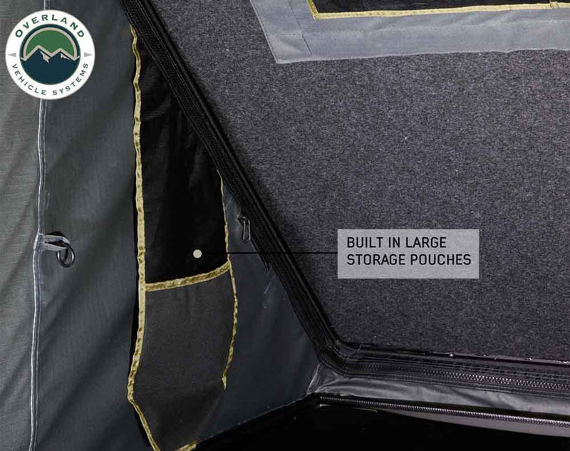 Overland Vehicle Systems HD Mamba Clam Shell Aluminum Hard Shell Roof Top Tent, Grey Body & Green Trim