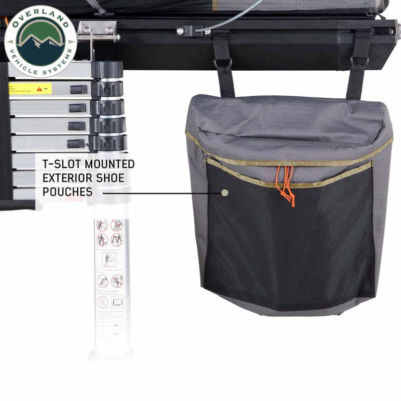 Overland Vehicle Systems HD Mamba Clam Shell Aluminum Hard Shell Roof Top Tent, Grey Body & Green Trim