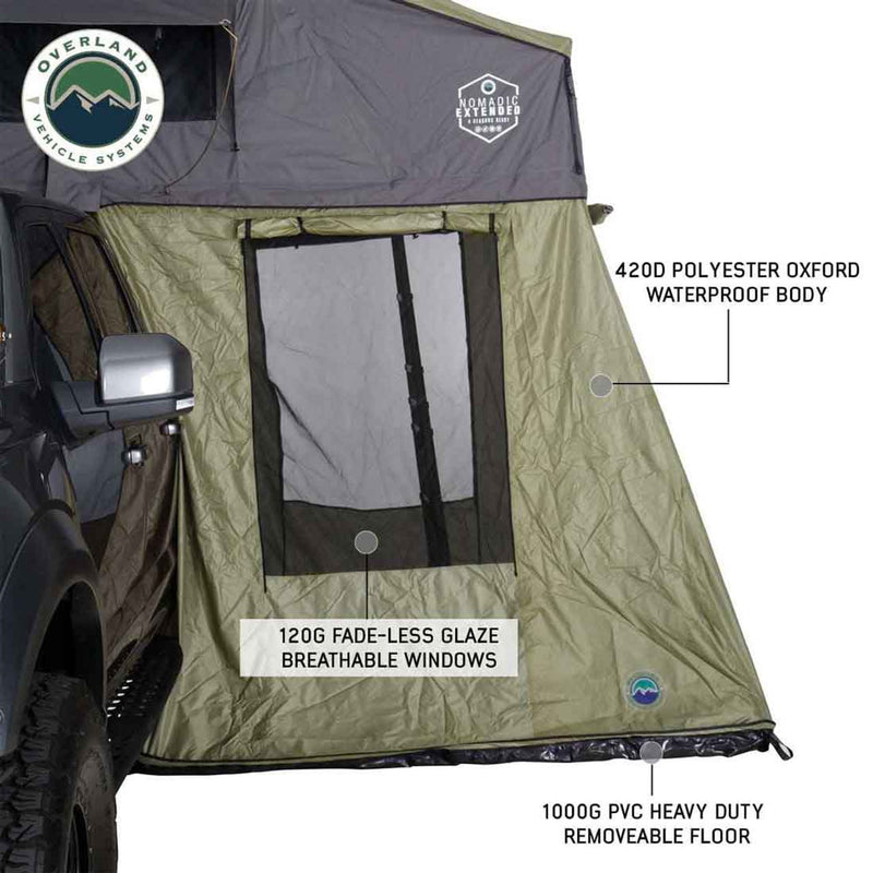 Overland Vehicle Systems HD Nomadic 2 Roof Top Tent Annex Green Base With Black Floor & Travel Cover
