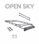 GOBI Open Sky roof rack for Toyota 4Runner, including a base frame, crossbars, mounting brackets, and a wind deflector.