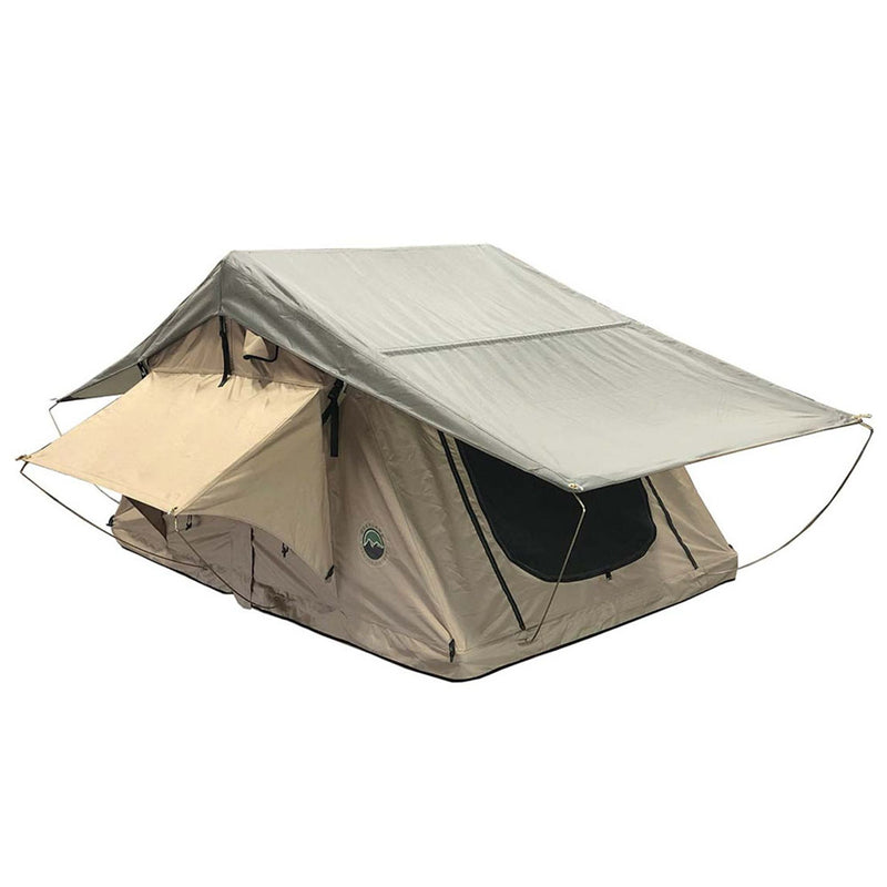 Overland Vehicle Systems LD TMBK 3 Soft Shell Roof Top Tent, Tan Body & Green Rainfly