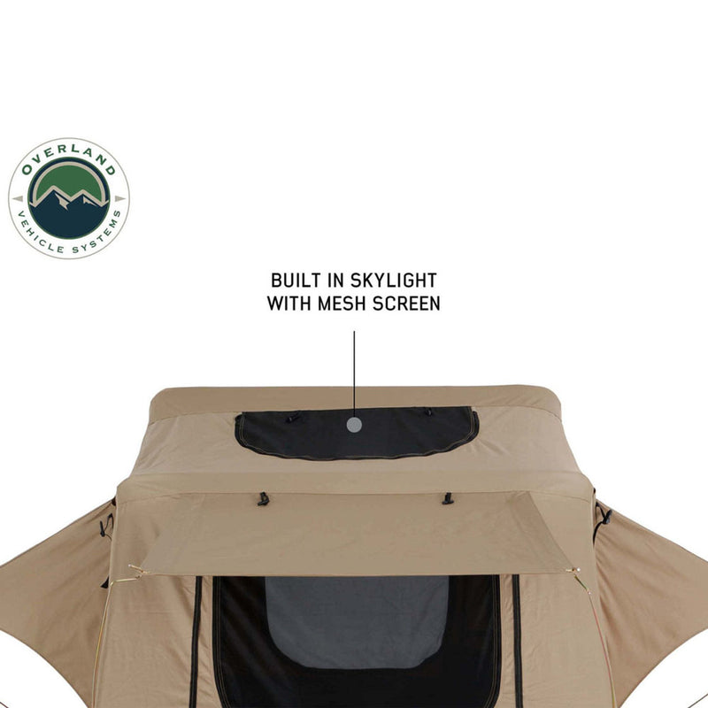 Overland Vehicle Systems LD TMBK 3 Soft Shell Roof Top Tent, Tan Body & Green Rainfly