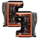 Ford SuperDuty headlights with amber halos.