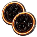 Jeep Wrangler JK Headlights with amber halo rings.