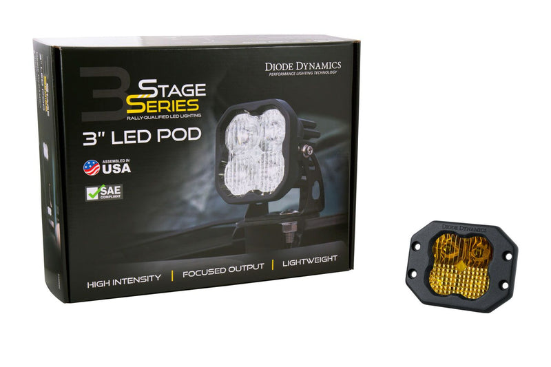 Diode Dynamics Stage Series 3" SAE Yellow Pro Flush Mount LED Pod (One)