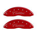 MGP 4 Caliper Covers Engraved Front Cursive/Cadillac Engraved Rear CTS Red finish silver ch