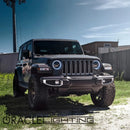 Three quarters view of a Jeep Wrangler with 7" Headlights and Brackets installed.