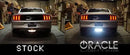Side by side comparison of stock reverse light versus brighter ORACLE Lighting High Output LED Reverse Light.