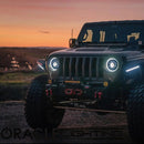 Front end of a Jeep Wrangler JL with Oculus Headlights installed.