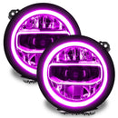 Jeep Wrangler JL headlights with pink DRLs.