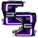 Ford Superduty headlights with pink DRLs.