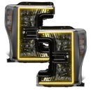 Ford SuperDuty headlights with yellow halos.