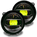 Jeep Wrangler JL headlights with yellow "Demon Eye" Projectors.