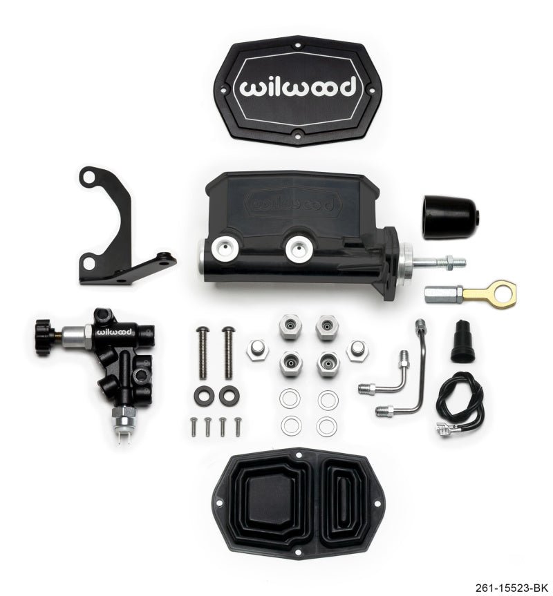 Wilwood Compact Tandem M/C - 15/16in Bore w/Bracket and Valve fits Mustang (Pushrod) - Black