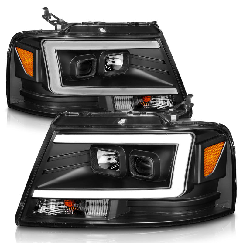 ANZO 2004-2008 Ford  F-150 Projector Headlights w/ Light Bar Black Housing