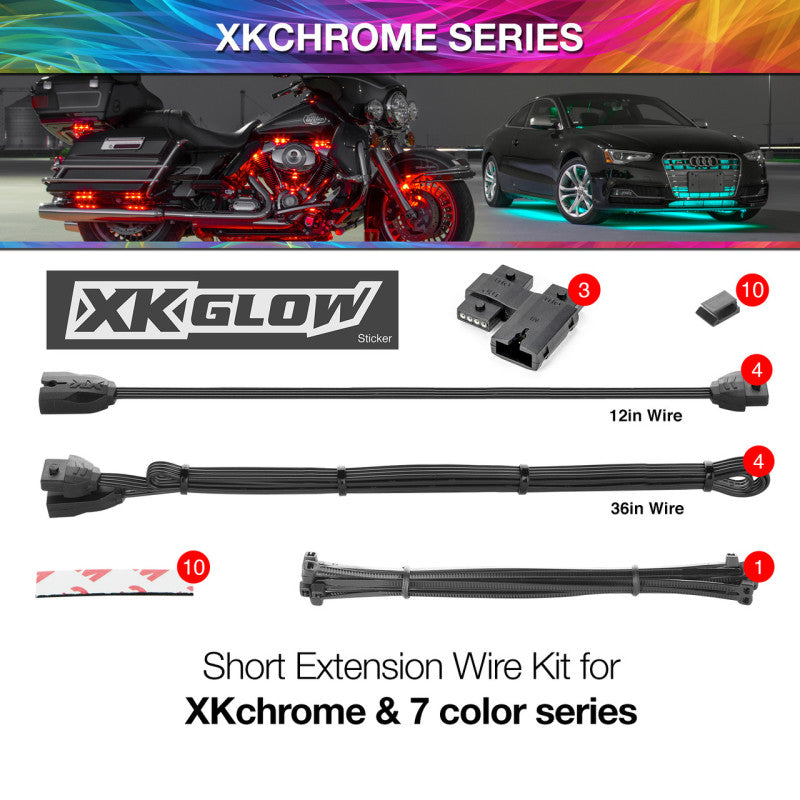 XK Glow Extension Wire Kit for XKchrome & 7 Color Series for Motorcycle