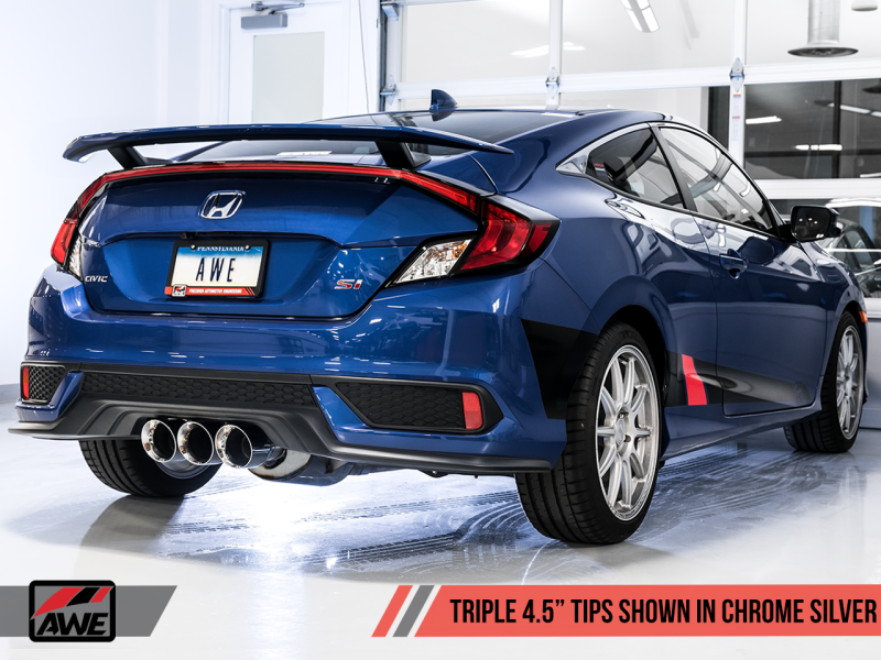 AWE Tuning 17-20 Honda Civic Si 1.5L Turbo Dual-to-Triple Tip Conversion Kit - Chrome Silver Tip