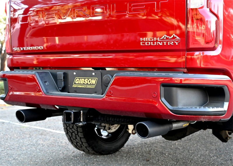Gibson 20-21 Chevy Silverado 6.6L 2.5in Cat-Back Dual Split Exhaust System Stainless - Black Elite