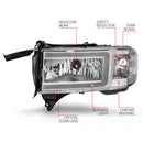ANZO 94-02 Dodge RAM Crystal Headlight - w/ Light Bar Chrome Housing