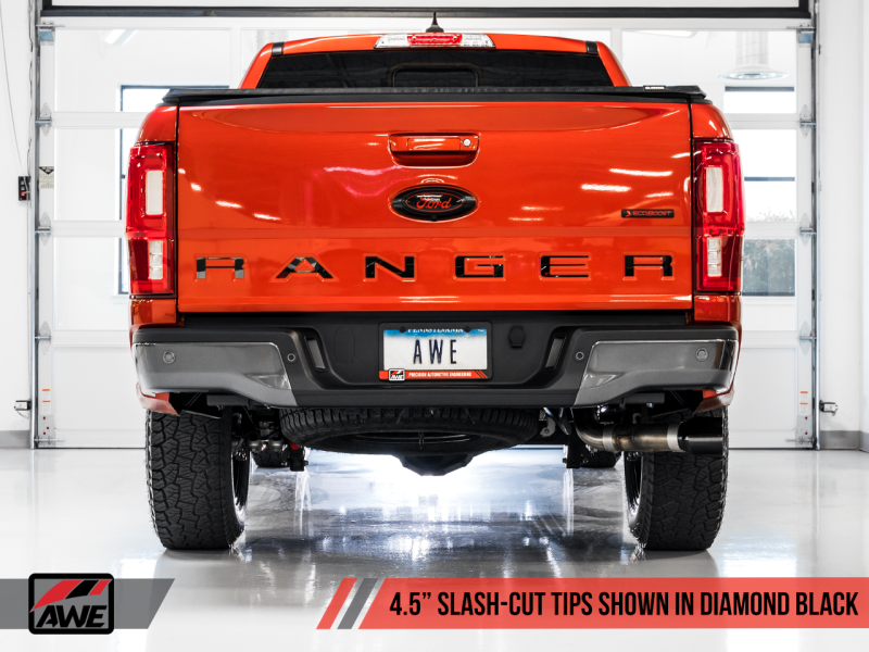 AWE Tuning 2019+ Ford Ranger 0FG Performance Exhaust System w/Diamond Black Tips & Rock Guard