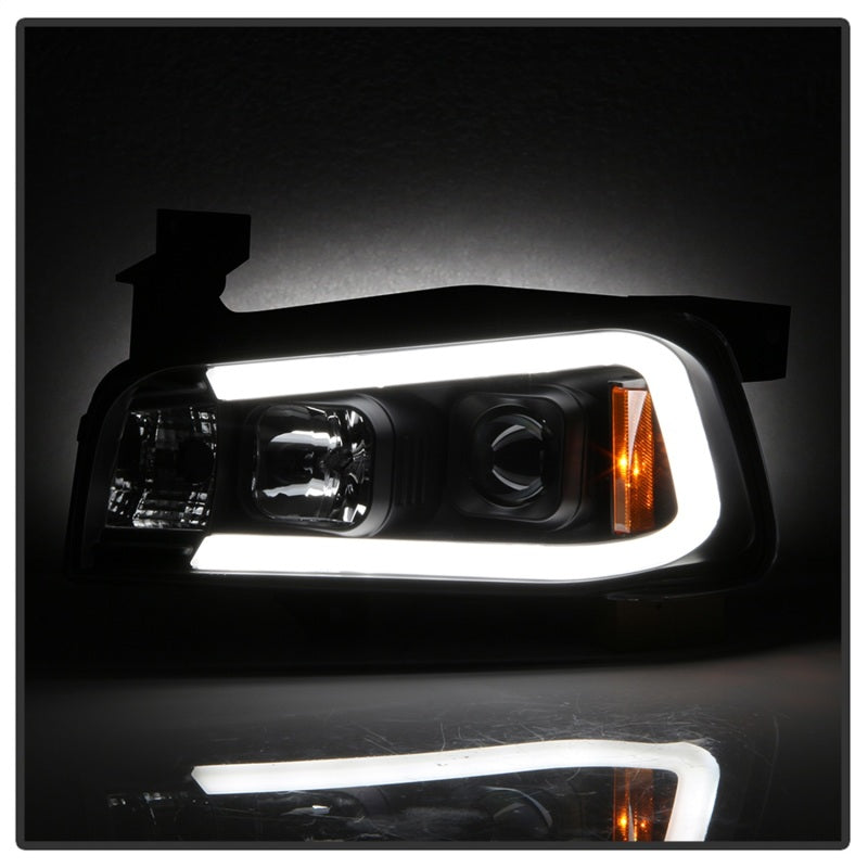 Spyder Dodge Charger 06-10 Projector Headlights - LED Light Bar - Black PRO-YD-DCH05V2-LB-BK
