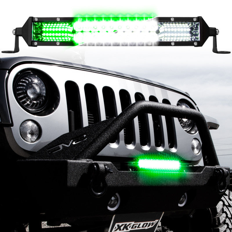 XK Glow 2-in-1 LED Light Bar w/ Pure White and Hunting Green Flood and Spot Work Light 20In