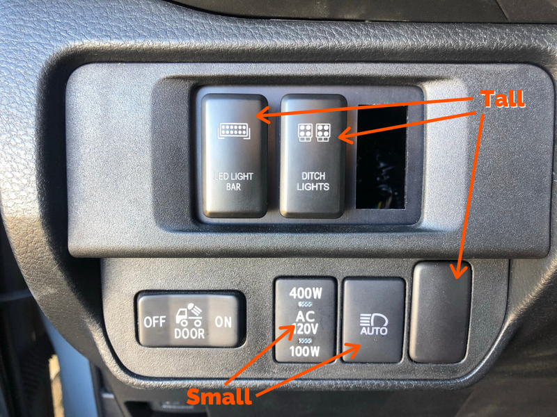 Toyota Tacoma dash showing tall LED light bar and ditch lights switches - Cali Raised LED